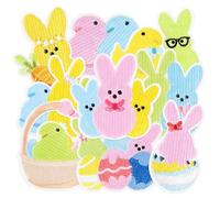 9pcs Easter Iron on Patches Colorful Peeps Bunny Rabbit Chick Egg Sew on Repair Embroidered Applique Cute Spring Holiday DIY Crafts Gifts for Clothing Jacket Jeans Pants Dress Backpack Hat Decorations