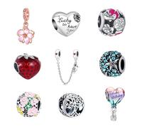 9PCS European Charms Beads Pendant For Bracelet, Charms DIY Bracelets Necklace Jewellery Gift for Birthday Valentine's Day Party Christmas Mother's Day Heart Butterfly Flower strawberry balloon