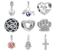 9PCS European Charms Beads Pendant For Pandora Bracelet, Charms DIY Bracelets Necklace Jewellery Gift for Birthday Valentine's Day Party Christmas Mother's Day Heart Love Paw Cross