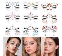 9PCS Face Gems Glitter Rhinestone Crystal Gemstone Stickers-Self-Adhesive Face & Body Jewels Temporary Tattoos for Women Kids, Festival Halloween Christmas Birthday Carnival Party