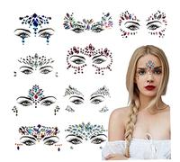 9Pcs Face Jewels Adhesive Face Gems Stick on Rhinestones Stickers Crystal Tears Gems Stones for Rave Makeup Festival Party