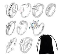 9Pcs Fidget Rings, Anxiety Rings for Women, ,Adjustable Open Spinner Fidget Rings,Anxiety Spin Calm Ring,Fidget Jewellery for Mum Girlfriend Daughter-Anxiety Relief Gift, Relieve Stress and Stay Calm