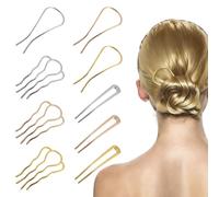 9Pcs French Hair Pin, Gold Silver French Hair Pins for Women, Hair Updo french pin for Girls, French Twist Hair Pin for Thin Hair Styling, Metal U Shaped Hair Pins for Buns, Hair Fork Pin with Combs