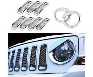 9Pcs Front Grille Mesh Trim+Head Light Cover Trim Bezels for 2011-2017