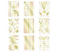 9pcs Gold Temporary Tattoos, 8.3x5.8in Tattoo Stickers Metallic Butterfly Star Moon Feather Waterproof Tattoos Stickers for Women Girls Parties Festivals Makeup Cosplay Accessories (Style A)