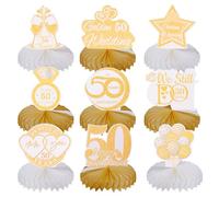9Pcs Golden Wedding Anniversary Decorations Romantic 50th Honeycomb Dining Table Decoration