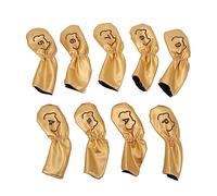 9PCS Golf Club Head Cover, PU Double Sided Embroidery Protective Golf Head Cover Set, Soft Plush Lining with Carabiner Fastener for Training and Outdoor Activities (White Gold)