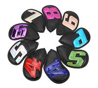 9PCS Golf Club Head Covers, PU Leather Numbered Golf Iron Head Protector Set, Soft Plush Lining with Hook and Loop Fasteners for Outdoor Sports, Includes 4-9, P, S, A (Black)