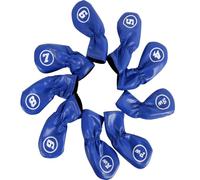 9Pcs Golf Iron Head Covers, PU Leather Golf Club Head Protectors with Plush Lining, Fit for Right & Left Handed Golfers, Available in Black Blue White Red, Golf Accessories for Men Women