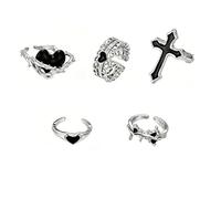 9Pcs Gothic Ring Set for Women Men Vintage Black Skull Spider Bat Cross Ring Gothic Halloween Ring Adjustable Statement Ring Halloween Party Jewelry, One size, Zinc Resin Metal Alloy, Crystal
