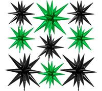 9Pcs Green and Black Star Balloons, Large Explosion Foil Balloons, Metallic Mylar Spike Balloon for Graduation Birthday Anniversary Video Game Football Theme Party Supplies,3 Pcs 27Inch & 6 Pcs 22Inch