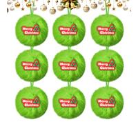 9PCS Green Furry Christmas Ball Ornaments With Merry Christmas Sign for Xmas Tree Hanging Decorations Soft Faux Fur Bauble Ball Home Party Supply Fireplace Mantel Wall Decor (Green A)