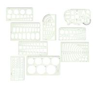 9pcs Green Plastic Geometric Template Ruler Set | Ellipse and Circle Sizes, Quick Layout Creation, Sketchbooks and Cones, for Professionals and Design Students