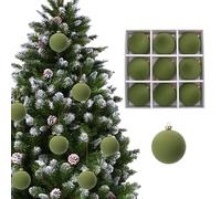 9PCS Green Velvet Christmas Ornaments 3.2'' Shatterproof Velvet Christmas Balls Easy Hanging Xmas Ornaments for Holiday Party Green, Xmas Decor