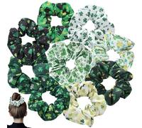 9Pcs Hair Scrunchies for Women, St. Patrick’s Day Elastic Bobbles Green Hair Ties Invisibobble Scrunchies for Girls Style (9 Colors)