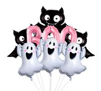 9Pcs Halloween Balloons Decorations Pink BOO Bat Ghost Foil Balloons for Halloween Birthday Baby Shower Party Supplies