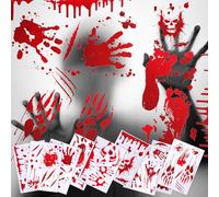 9pcs Halloween Bloody Stickers, Scary Halloween Window Clings Bloody Footprints Handprint Blood Stain Sticker Decorations for Halloween Party Wall Floor Window Decors