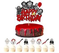 9pcs Halloween Cake Decorations Halloween Cake Toppers Spooky Horror Themed with Iconic Horror Characters Bloody Style Happy Birthday Cupcake Topper Birthday Parties Themed Celebrations