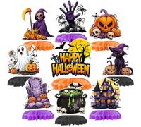 9Pcs Halloween Centerpieces for Tables Halloween Party Decorations Horror Theme Birthday Party 3D Honeycomb Centerpieces Fearful Pumpkins Ghosts Tombstones Skeletons Tabletop Ornament
