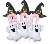 9Pcs Halloween Ghost Witch Hat Boo Balloons Set, Pink Boo Foil Balloon for Halloween Party Decorations, Ghost Baby Shower