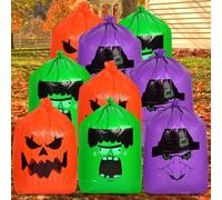 9PCS Halloween Leaves Bags, Large Plastic Halloween Pumpkin Witch Leaf Bags in 3 Patterns Halloween Trash Bags Waste Garbage Storage Bags for Party Garden Lawn Outdoor Decoration