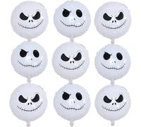 9PCS Halloween Skull Balloons Set, 18 Inch White Smiley Face Skull Mylar Foil Balloons Kit for Kids Horror Before Day of the Dead Trick or Treat Christmas Party Decorations Supplies
