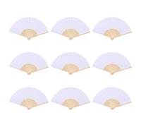 9Pcs Hand Fans Folding, DIY Bamboo Handmade Paper Fans, Folding Chinese Fan for Party Wedding Dancing DIY Home Decorations (White)