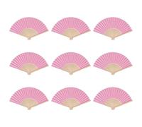 9Pcs Hand Fans Folding, DIY Bamboo Handmade Paper Fans, Folding Chinese Fan for Party Wedding Dancing DIY Home Decorations (Pink)