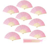 9pcs Handheld Paper Fans Folding, Pink DIY Bamboo Handmade Fans with a Pouch,Chinese Fan Handheld Paper for Dancing,Wedding,Cosplay