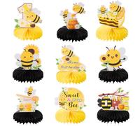9pcs Happy 1st Bee Day Honeycomb Centerpieces Bumble Bee First Birthday Party Table Decorations It's My 1st Bee Day Table Centerpieces for Boy Baby Shower Sweet as can Bee Table Topper Sign Decors