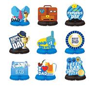 9PCS Happy Father's Day Party Decorations Honeycomb Table Centerpieces,I Love Best Dad Blue Honeycomb Ornaments Decoration Table Sign Topper for Man Dad Birthday Father Party Supplies (Blue and Black)