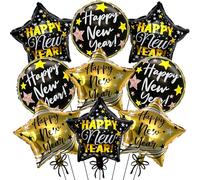 9pcs Happy New Year Balloons, Black And Gold Foil Mylar Balloon For New Years Eve Party Supplies 2026