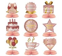 9Pcs Happy Retirement Decorations Table Honeycomb Centerpieces Party Supplies Pink Rose Gold Retirement Adventure Awaits Sign for Men Retired Decor Goodbye Retirement Signs