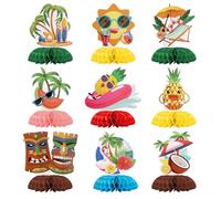 9pcs Hawaii Luau Honeycomb Centerpieces, Summer Party Decoration Aloha Tropical Table Decorations Cute Hawaiian Luau Aloha Tropical Table Toppers for Party Supplies