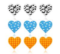 9pcs Heart Iron on Patches, Toy Inspire Game Story Embroidered Patches Checkered Heart Shaped Patches Iron on Embroidered Appliques for Jackets Jeans Trucker Hats Bags Crafts