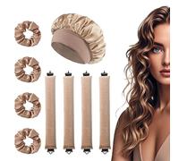 9PCS Heatless Curling Rods, Coffee Brown Heatless Blowout Rods with Satin Silk Bonnet for All Hair Types, No Heat Overnight Curling Rod, DIY Hair Curls Styling Tools, No Damage to Hair