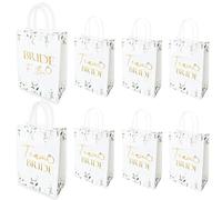 9pcs Hen Party Bags (8 Team Bride, 1 Bride to Be) Gift Bags Botanical White and Gold with Handles Team Bride Paper Bags for Wedding Bridal Shower Bachelorette Party