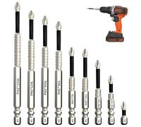 9PCS High-Magnetic Screwdriver Bit Set, Non-Slip Cross Head Magnetic Screwdriver Bits, Compatible with Phillips Drill Bits for Power Tools, Sizes 25-150mm