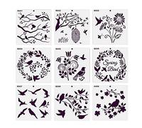 9Pcs Hollow-Out Drawing Stencils Bird Flower Templates for Painting On Paper Canvas Wood Scrapbooking Album Bird Stencils for Painting Wood Canvas Small Drawing Reusable
