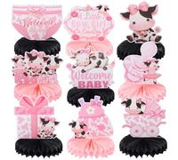 9pcs Holy Cow Welcome Baby Honeycomb Centerpieces Farm Barn Baby Shower Party Table Decorations It's A Cowgirl Gender Reveal Tabletop Centerpieces Newborn Baby Announcement Table Topper Sign Decors