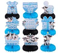 9pcs Holy Cow Welcome Baby Honeycomb Centerpieces Farm Barn Baby Shower Party Table Decorations It's A Cowboy Gender Reveal Tabletop Centerpieces Newborn Baby Announcement Table Topper Sign Decors