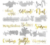 9PCS Hot Foil Plate,Silent Night,Celebrate The Season,Merry Christmas,Season's Greetings,Jingle Bells,Christmas Wishes,Believe in The Magic Words Metal Hot Foil Plate for Card Making Arts Craf