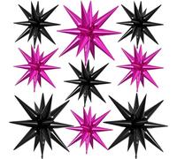 9Pcs Hot Pink and Black Star Balloons, Large Explosion Foil Balloons, Metallic Mylar Spike Balloon for Birthday Anniversary Wedding Disco Party Supplies, 3 Pcs 27Inch & 6 Pcs 22Inch