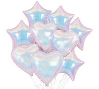 9Pcs Iridescent Foil Balloons, 18in Heart Star Iridescent Balloons Large Holographic Clear Foil Balloon for Birthday Baby Shower Mermaid Rainbow Bachelorette Wedding Party Decorations