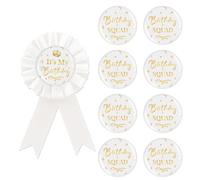 9PCS It's My Birthday Button Pins, Happy Birthday Button for Girl, White Birthday Squad Pinback for Women 18th, 21st, 25th, 30th Birthday, Birthday Badges Crew Party Supplies