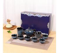 9Pcs Japanese Tea Set, Ceramic Teapot Set, Portable Chinese Porcelain with 6 Cups 1 Strainer and 1 Justice Cup for Tea Lovers Women Men Adults