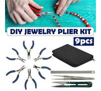 9Pcs Jewellery Making Findings Beads Pliers Craft Tool Set Wire Cutters Kit