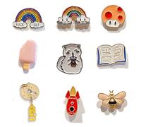 9Pcs Kawaii Cartoon Brooch Pins Mushroom Little Rocket Unicorn Rainbow Pins Badge Bulk for Women Girls Jewelry Gift