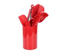 9Pcs Kitchen Silicone Cooking Utensils Set Non Stick Cookware Turner Spatula Soup Spoon Colander Rice Scoop Scraper Noodles Scoop Bread Clip Brush with Storage Bucket for Home