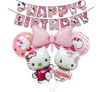 9PCS Kity Party Balloons, Cartoon Cat Foil Balloon Happy Birthday Banner, Cat Theme Birthday Decorations Set Party Supplies for Boys Girls Kids